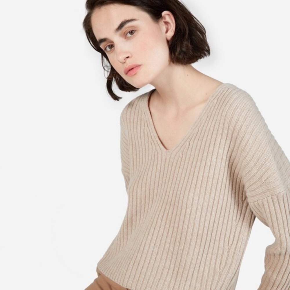 Everlane cropped ribbed wool cashmere sweater XS in Oatmeal color